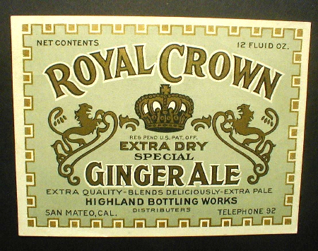 Royal Crown Ginger Ale Label San Mateo Calif. Circa 1932.jpg
