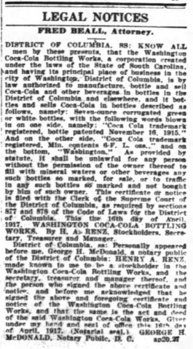 Coca Cola Hobbleskirt Corrugated Washington Post April 20, 1917.jpg