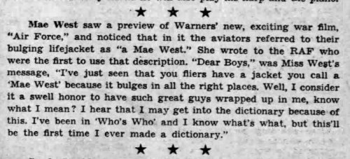 Mae West WWII Pittsburgh Post Gazette PA Feb 6, 1943.jpg