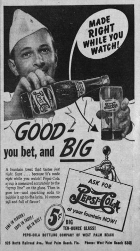 Pepsi Cola Fountain Syrup Bottle Ad Palm Beach Post Dec 23, 1942.jpg