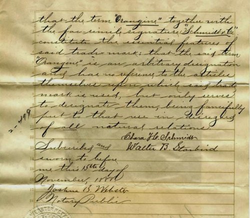 Orangine Schmidt and Company Stockton Calif 1888 Trademark Letter (2).jpg