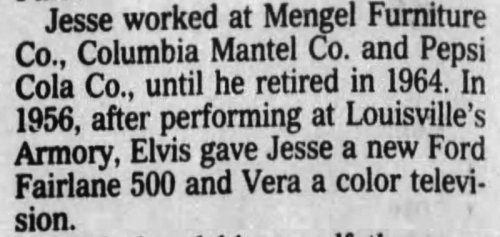 Elvis Presley's Grand Father Jesse Retired Pepsi Cola in 1964 Louisville Newspaper 1997.jpg