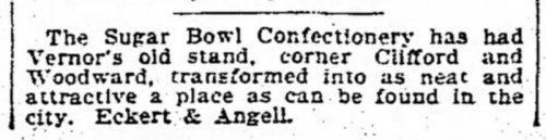 Vernor 235 Woodward Sugar Bowl Detroit Free Press November 23, 1896.jpg