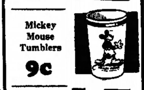 Mickey Mouse Tumbler Zanesville Signal June 21, 1934 Ohio.jpg