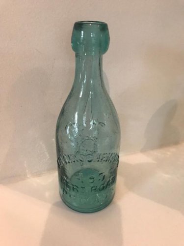 J.M. Kirschenmann blue glass bottle antique, No chips Beautiful Bottle1.jpg