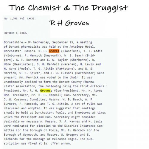 R H Groves Chemist & Druggist 1912 Vol LXXXI.jpg
