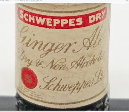 Schweppes Bottle Minature with Script Label  Close Up.JPG