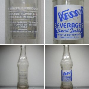 1958 Vess Beverages Soda Bottle Connellsville, Pennsylvania Whistle 10 Ounces Glenshaw Glass