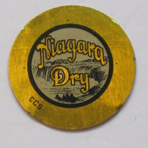 Frontside of a Niagara Dry bottle cap prototype/template