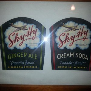 Original Ginger Ale and Cream Soda Sky-Hy labels, framed.