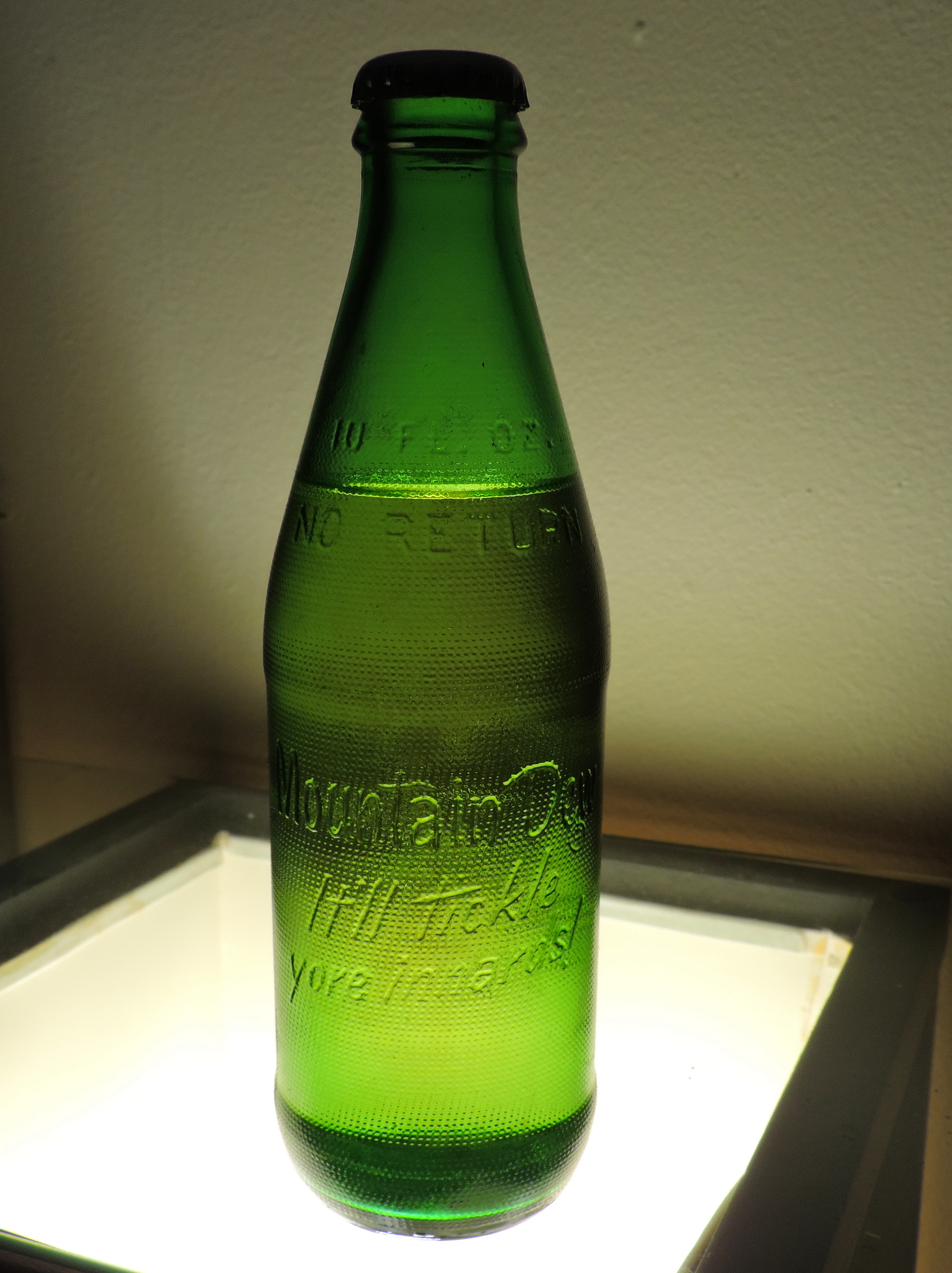 1967 Mountain Dew Soda Bottle- Front View