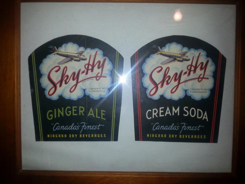Original Ginger Ale and Cream Soda Sky-Hy labels, framed.